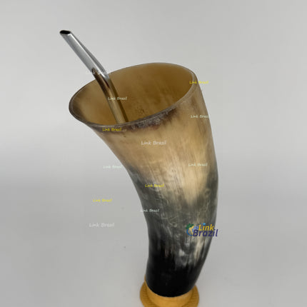 Conjunto Cuia para Tereré Chifre com Base e Bomba