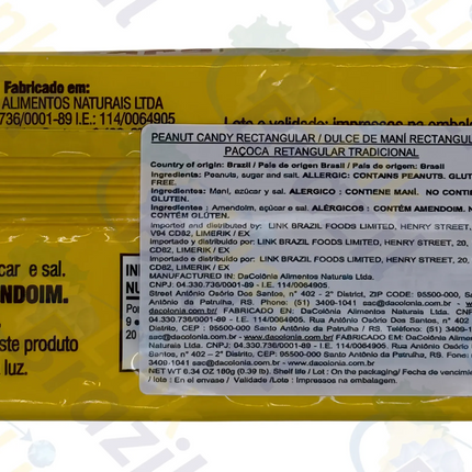 Paçoca de Amendoim Retangular 180g